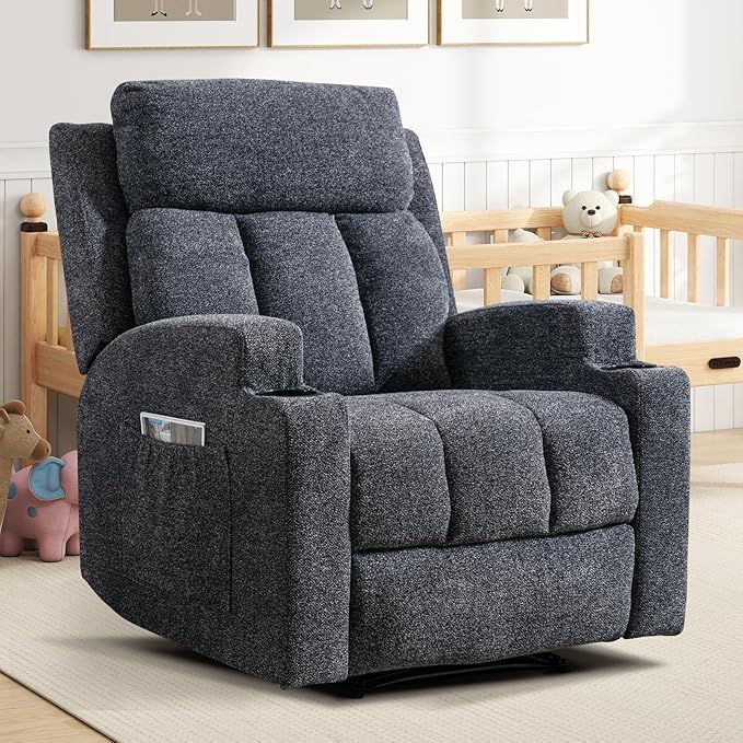 CANMOV Manual Massage Heat Recliner Chair Set of 2, Soft Fabric Recliner Chair with Overstuffed Arm and Back, Manual Reclining Single Sofa with 2 Cup Holders, Side Pocket for Living Room, Dark Grey