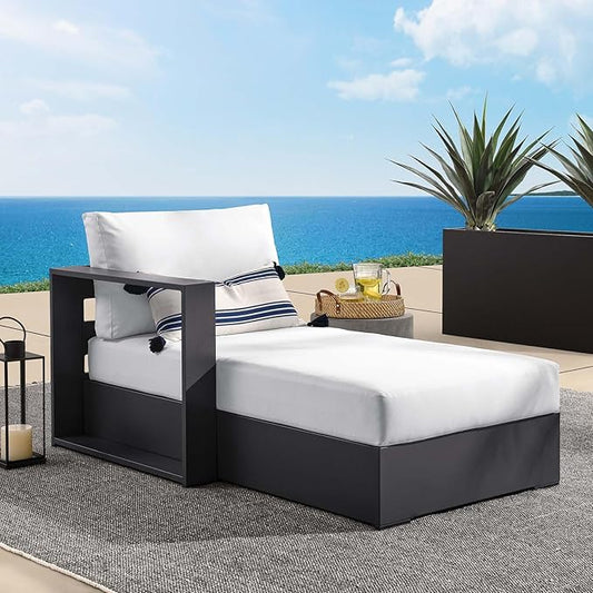 Modway Tahoe Aluminum Outdoor Chaise Lounge in Gray White with Weather-Resistant Cushions, Modular Left-Facing Patio Lounger for Pool Furniture or Sectional Sofa Set