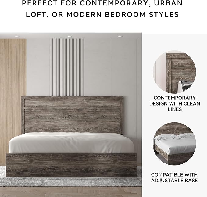 Signature Design by Ashley Ralinksi Vintage King Panel Bed with Metal Slats, Foundation or Box Spring Needed, Gray