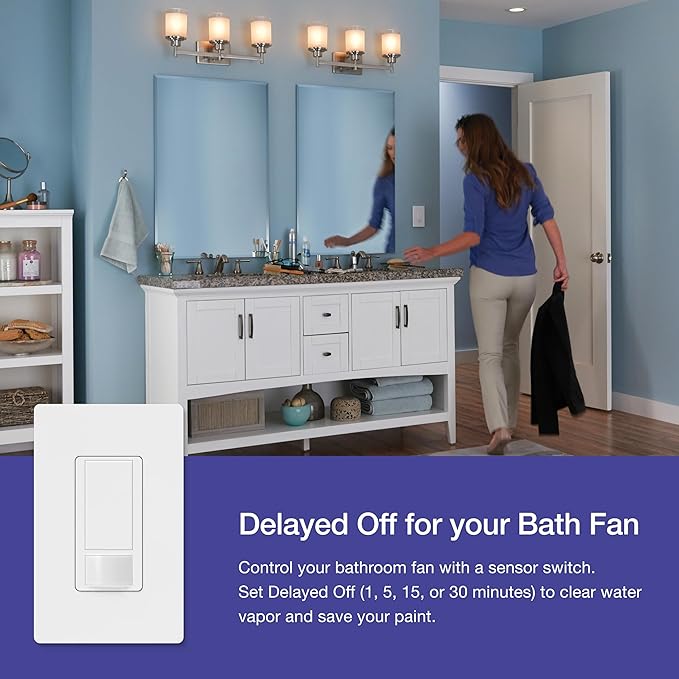 Lutron Maestro Motion Sensor Light Switch Indoor for Bathroom, Garage, Laundry Room, Closet, Occupancy Sensor Light Switch, Single-Pole, No Neutral, MS-OPS5M-IV