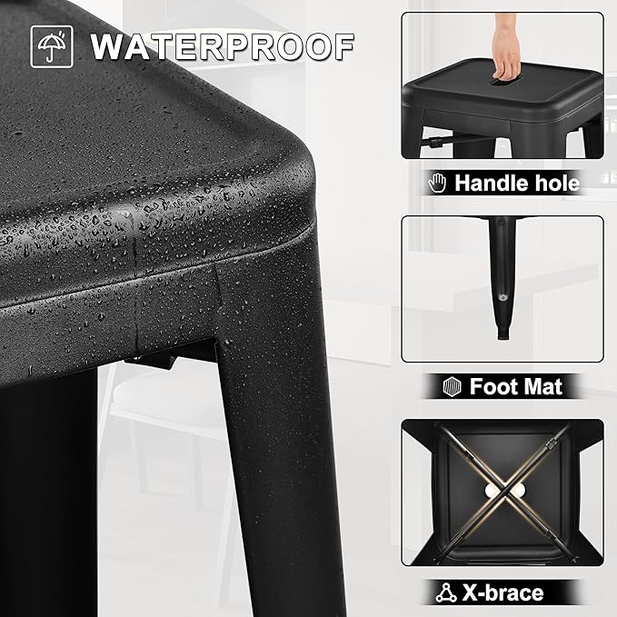 Elevon 30 Inches Metal Bar Stools, High Backless Stools, Indoor Outdoor Stackable Kitchen Stools, Set of 4, Graphite
