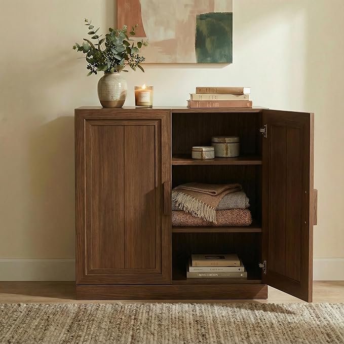 Casaphoria Adam Sideboard Buffet Cabinet with Storage, Sideboard Cabinet with Wooden Doors & Adjustable Shelves, 31" W x 31" H Coffee Bar for Entryway Kitchen Living Room, Walnut