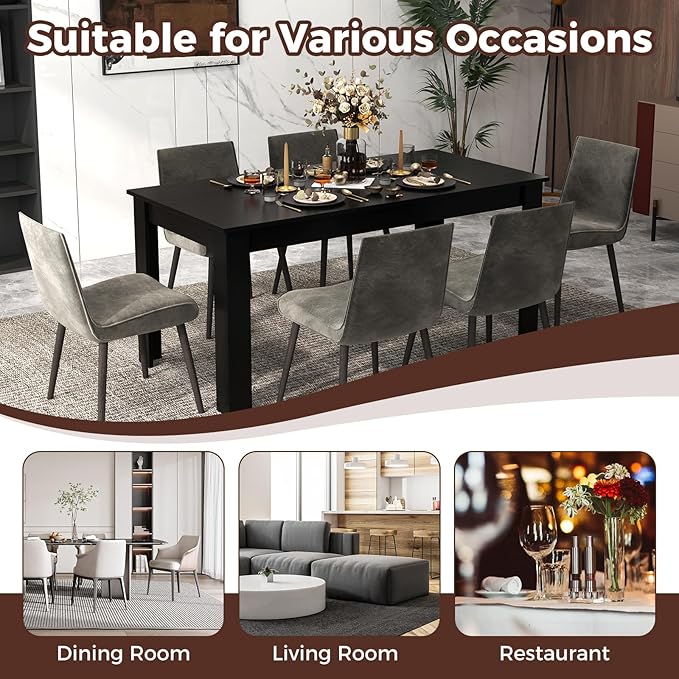 Moccha Wood Dining Table for 4-6 People, 63" Wood Rectangle Dinner Table, Modern Kitchen Table with L-Shaped Legs, 330lbs Weight Capacity, Farmhouse Dinette Table for Dining Room, Living Room, Black