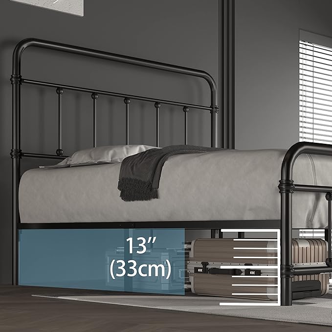 Queen-Bed-Frame-Metal Platform Bed Frame with 49" High-Headboard - Solid Quite Easy Set Up Mattress Foundation No Box Spring Needed