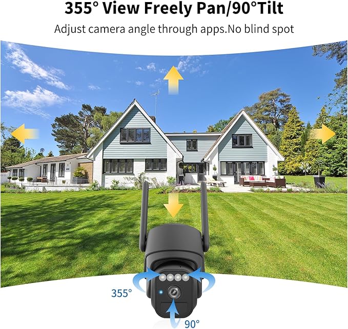 Solar Security Cameras Wireless Outdoor 2 Packs, Color Night Vision, SD/Cloud Storage, 2-Way Talk, 2.4GHz WiFi, IP65 Waterproof, 360° View