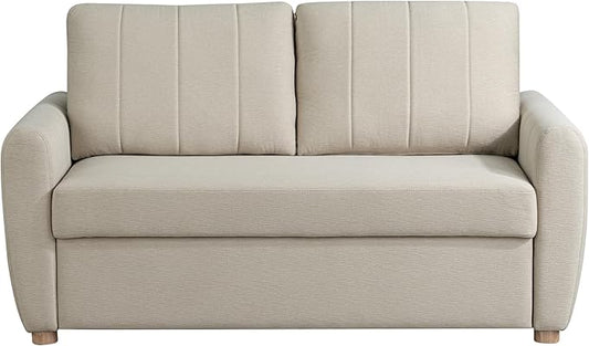 Serta Galway 66.5" Convertible Sleeper Loveseat, Full Size, Dreamcoil Comfort, FingerGuard Pinch Point Protection, Soft Woven Fabric, Beige