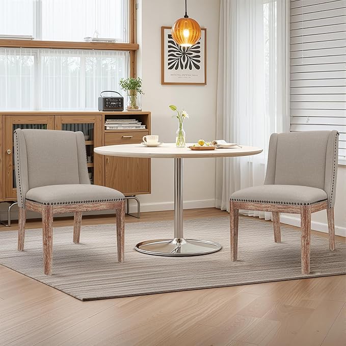 Dining Chair Set of 2, Upholstered Fabric Kitchen Side Chairs with Solid Wood Legs, Comfortable Seating for Kitchen, Dining Room & Restaurant,Camel