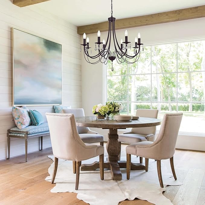 Farmhouse Chandeliers 8 Lights Oil Rubbed Bronze Pendant Lighting Dining Room Light Fixtures Modern Crystal Ceiling Light Fixtures