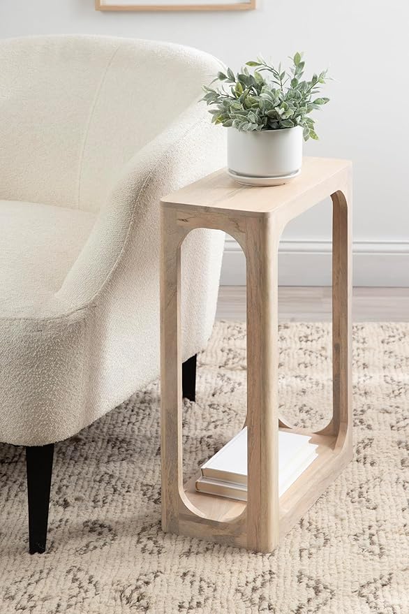 Kate and Laurel Dahl Modern Slatted Wooden Slim Side Table; 16 x 8 x 24; Whitewash; Transitional Wood Narrow End Table for Use as Living Room Plant Stand or Small Bedroom Nightstand