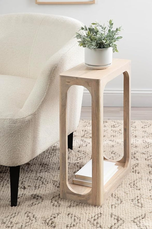 Kate and Laurel Dahl Modern Slatted Wooden Slim Side Table; 16 x 8 x 24; Whitewash; Transitional Wood Narrow End Table for Use as Living Room Plant Stand or Small Bedroom Nightstand