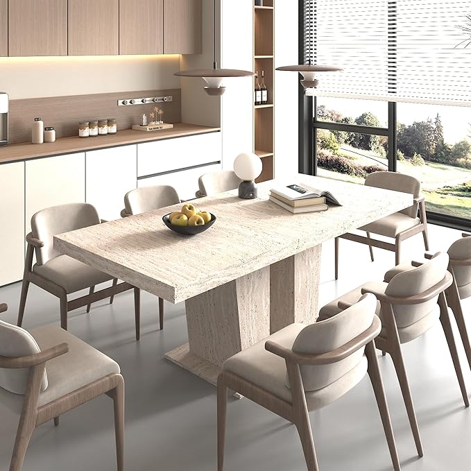 63" - 79" Extendable Dining Room Table, Expandable Kitchen Table for 6 to 10 People, Modern Wood Conference Table, Large Dining Table(Pale Wood, Pedestal Base B)