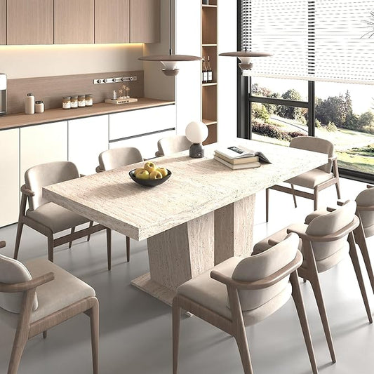 63" - 79" Extendable Dining Room Table, Expandable Kitchen Table for 6 to 10 People, Modern Wood Conference Table, Large Dining Table(Pale Wood, Pedestal Base B)