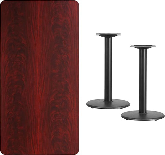 Flash Furniture 30'' x 60'' Rectangular Mahogany Laminate Table Top with 18'' Round Table Height Bases