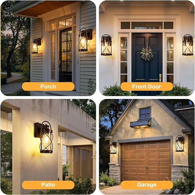 OKELI Dusk to Dawn Outdoor Wall Lights Fixtures, Waterproof Exterior Lighting Fixtures with Photocell Sensor,Vintage Coffee-Bronze Metal Cage Lantern Outside Lights for Porch Patio House Garage