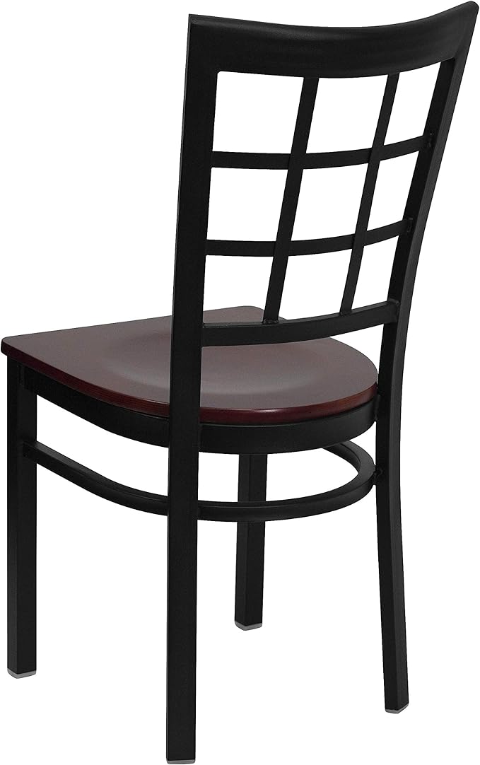 Flash Furniture HERCULES Series Black Window Back Metal Restaurant Chair - Mahogany Wood Seat