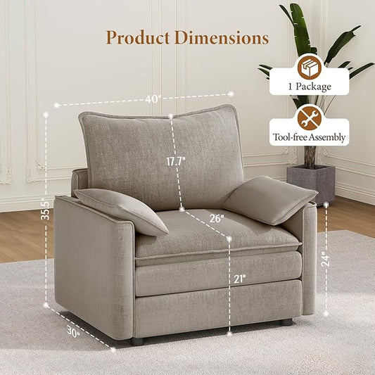 Vesgantti 40" Single Seat Sofa, Comfy Cloud Couch Deep Seat Upholstered Couch Chenille Modern Sofa with Armrest Pillow, Easy Assembly for Living Room, Bedroom and Apartment, Light Brown | Sink-in Comfort, Height Adjustable, Easy Rearrangement, Extra-de...