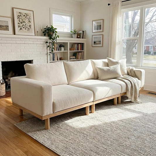 Acanva Minimalist Modular Sectional Sofa for Living Room, Wide & Deep Seat Convertible Furniture Set with Metal Frame and Movable Covers, Armless Chair, Off White