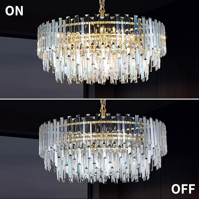 Gold Crystal Chandelier Modern Chandeliers Raindrop Lighting Pendant Lights Fixtures Ceiling for Living Room Dining Rooms Entryway Round Hanging D27.55''