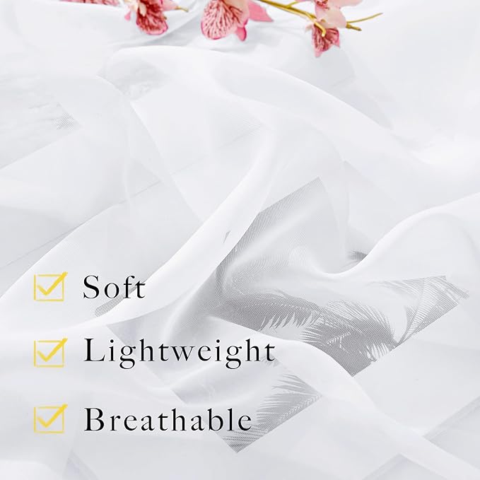 NICETOWN Window Sheer Curtains 84 inches Long, Rod Pocket Soft Voile Sheer Window Treatment Drapes for Living Room/Bedroom, 2 Panels, White, 60" Wide