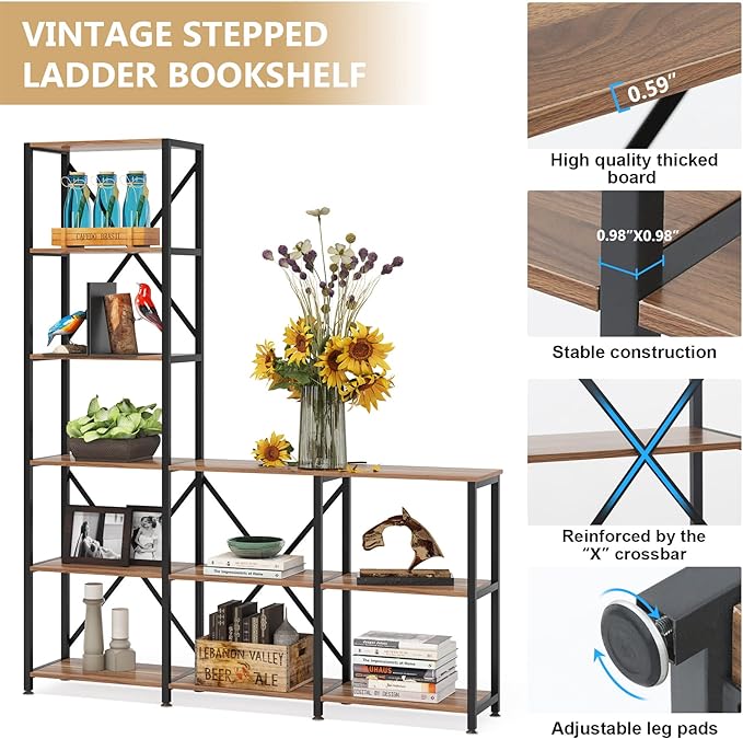 LITTLE TREE Modern Reversible 9 Shelves Bookshelves Cube Bookcase 6-Tier Display Open Shelf for Living Room