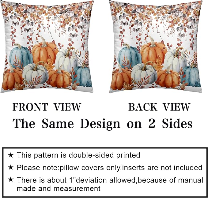 Fall Pillow Covers Colorful Pumpkin Throw Pillow Covers Autumn Thanksgiving Harvest Pillow Case 22x22 Set of 2 Double Sided Printing Cushion Case for Bedroom Couch Sofa