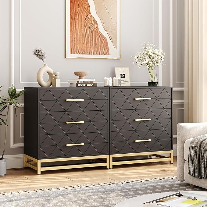 GarveeHome Wooden Dresser for Bedroom, Dressers & Chest of Drawers with 3 Drawer, Wood nightstand for Storage and Organization (Black)