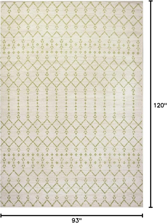JONATHAN Y Moroccan Geometric Indoor Outdoor Area Rug 8X10 Cream/Green, Ourika Textured Weave for Backyard, Patio, Porch, Easy-Cleaning, High Traffic, Pet-Friendly, Non-Shedding (SMB108M-8)