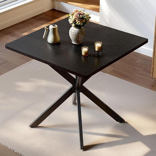 Unovivy 31.5" Small Square Dining Table for 2-4, Space Saving Kitchen Dinner Table, Industrial Compact Modern Dining Room Desk for Kitchen, Apartment, Black