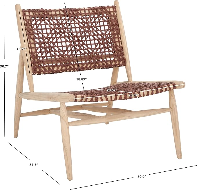 SAFAVIEH Home Collection Bandelier Natural Sungkai Solid Wood/Cognac Brown Leather Weave Accent Chair (Fully Assembled)