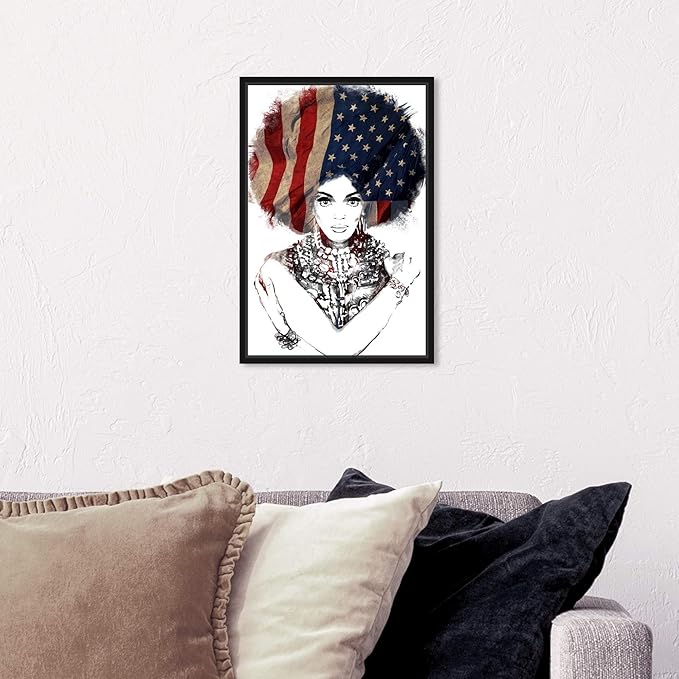 The Oliver Gal Artist Co. People Framed Wall Art Canvas Prints 'New American Woman' Portraits Home Décor, 10" x 15", White, Black