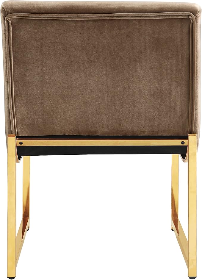 Iconic Home Moriah Accent Chair Sleek Elegant Tufted Velvet Upholstery Plush Cushion Brass Finished Polished Metal Frame, Contemporary Modern, Taupe