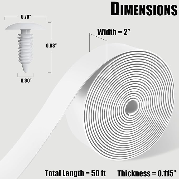 Vinyl Straps for Patio Chair Repair Kit 2'' Wide 50 Ft Long Replacement Straps + 50 Free Rivets for Outdoor Lawn Furniture Chaise Lounge Repair (White)