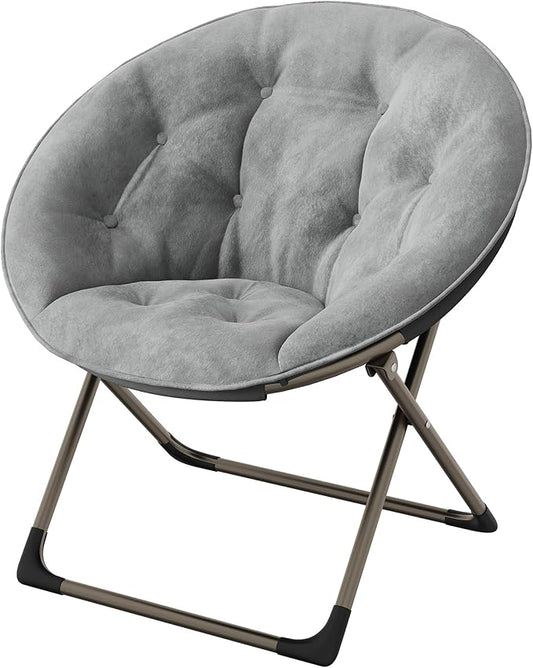 GAOMON Saucer Chair, Comfy Chair Faux Fur Lounge Moon Chair with Folding Metal Frame, Oversized Plush Flower Accent Seat for Adults, Teens & Kids, for Teens, Bedroom, Dorm or Living Room, Grey