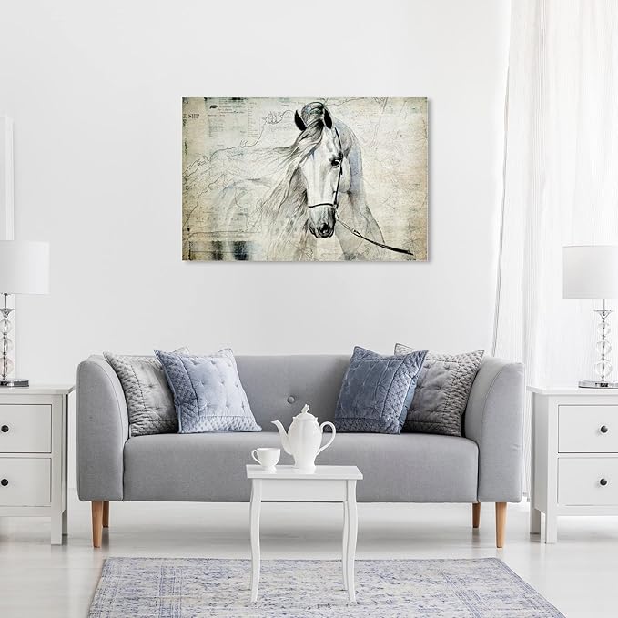 The Oliver Gal Artist Co. Oliver Gal 'Antiqus Equus' Gray Equestrian Wall Art Print Premium Canvas 30" x 20"