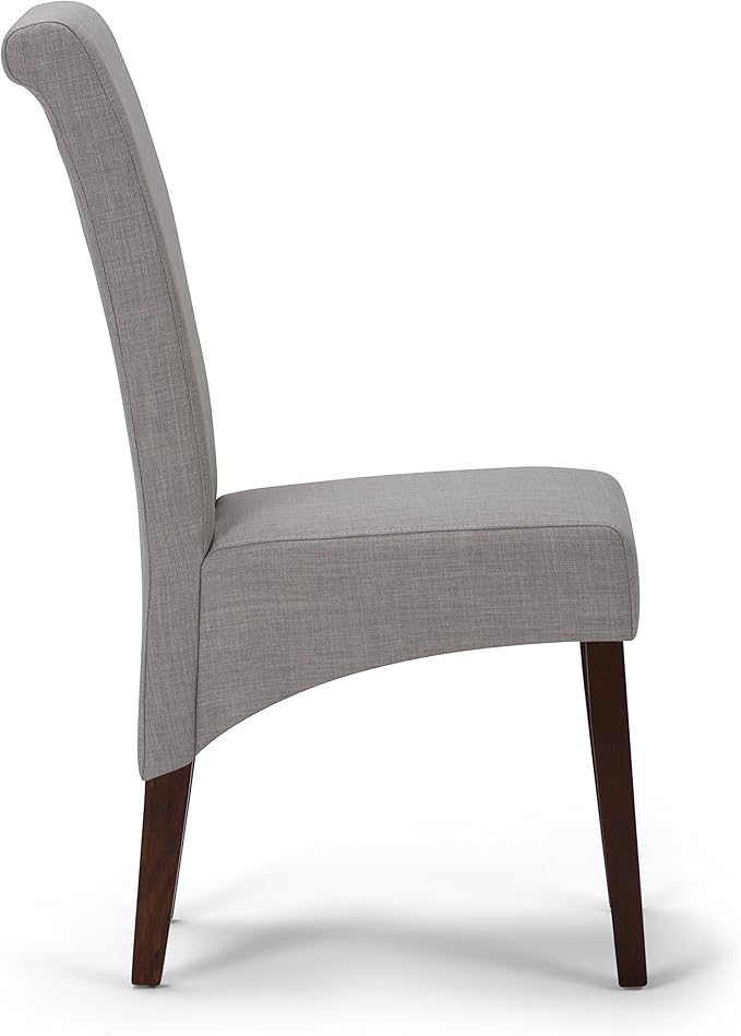 SIMPLIHOME Avalon Dining Chairs - Upholstered Solid Hardwood and Linen-Style Fabric Parsons Chair Set in Dove Grey, Contemporary Dining Room Seating with Curved Back and Cushioned Seat (Set of 2)