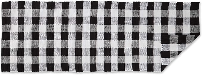 DII Buffalo Check Rug Collection, Hand Dyed Reversible Chindi Rug, Runner 2'3"x6', Black