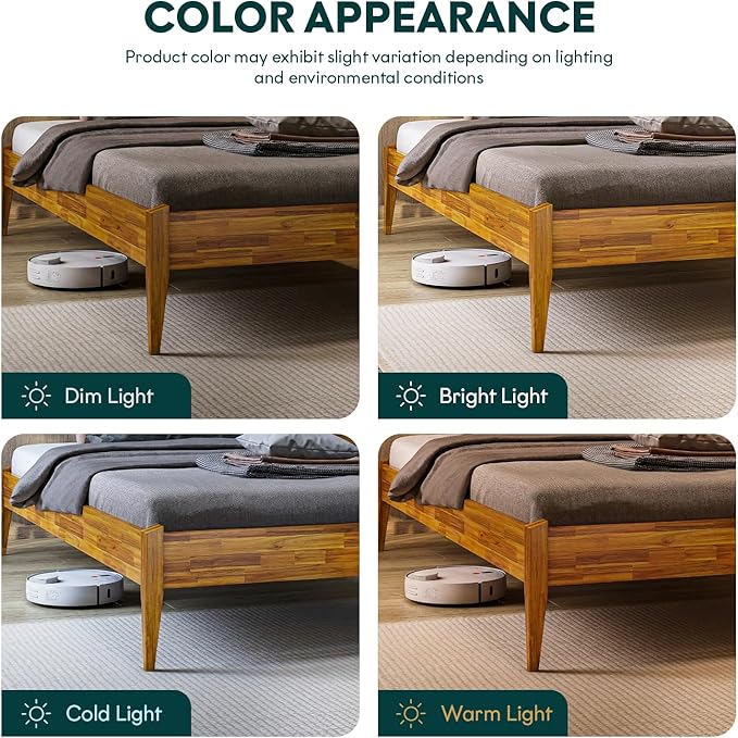 Bme Dinkee Twin Bed Frames without Headboard, Acacia Wood 15 Inch Platform Bed, Slat Support, Japanese Joinery Bed, No Box Spring Needed, Easy Assembly, Minimalist Modern and Bohemian Style, Caramel