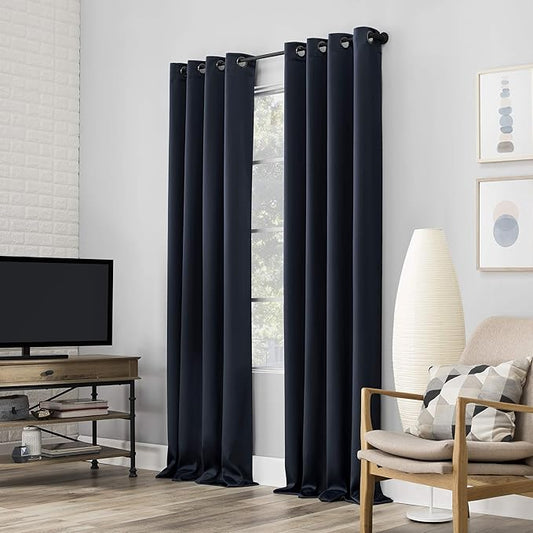Sun Zero Nordic 2-pack Theater Grade Extreme 100% Blackout Grommet Curtain Panel Pair, 52" x 84", Navy Blue