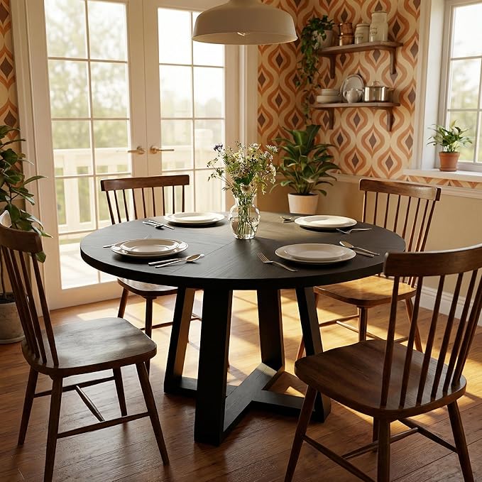 Garvee Round Dining Table for 4-6 People, 47" Modern Kitchen Dinner Table with Wooden Cross Pedestal Base for Living Room(Table Only)