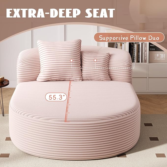 51.6-Inch Fluffy Corduroy Boneless Sleeper Daybed Oversized Single Recliner Foam Cloud Lounge Chaise,Floor Cloud Sofa Chaise W/2 Toss Pillows for Bedroom Living Room