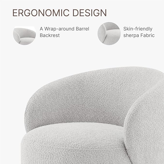 Swivel Accent Chair Round Barrel Armchair Upholstered Performance Fabric for Living Room Bedroom Waitingroom,1 Box,Light Grey