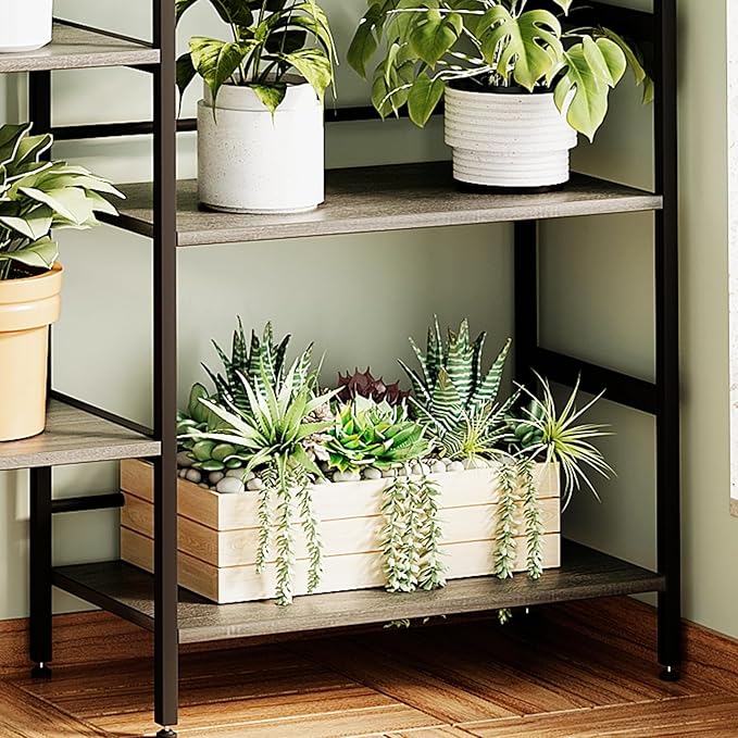 5 Tier Bookshelf, Large Open Bookshelves for Living Room with 14 Display Shelves & Anti-Tip Baffles, Rustic Standing Shelf for Home Office, Bedroom