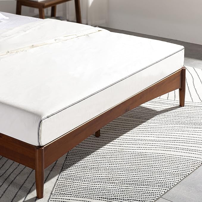Zinus Linda Mid Century Wood Platform Bed Frame/Solid Wood Foundation/Wood Slat Support/No Box Spring Needed/Easy Assembly, Queen