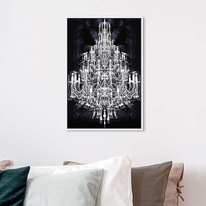 The Oliver Gal Artist Co. Fashion and Glam Framed Wall Art Canvas Prints 'Montecarlo Crystal' Chandeliers Home Décor, 16" x 24", White, Black
