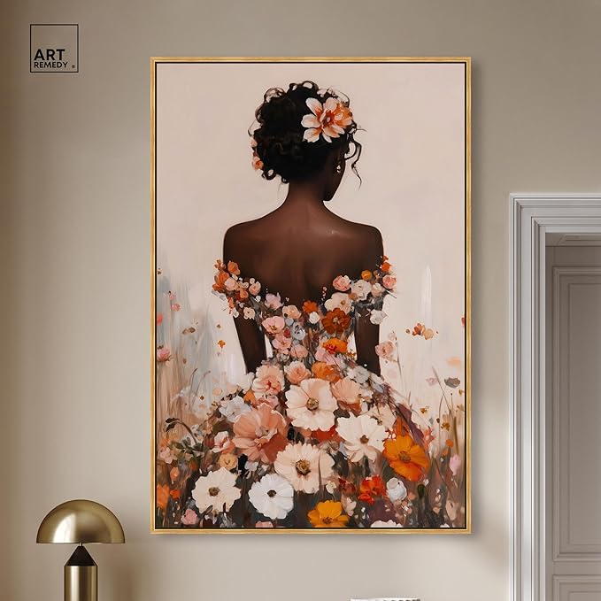 Autumn Bloom Dress Canvas Print Fashion Wall Decor by Art Remedy, Gold Frame, 36 x 54