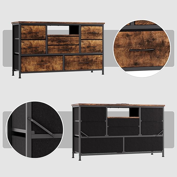 Jojoka 8-Drawer LED Dresser TV Stand with Power Outlet for 55'' TV - Wide Storage Chest for Bedroom, Living Room & Entryway, Wood Top Console Table with 22 Light Modes