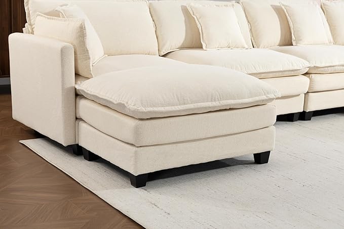 Eafurn 150" Oversized Modular Sectional Sofa with Movable Ottomans, 6 Seat Modern Corduroy Sofa Set, Convertible U/L Shaped Corner Couch for Living Room Apartment