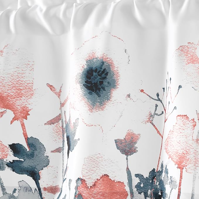 Lush Decor Zuri Flora Room Darkening Valance Curtain Single 52" W x 18" L + 2" Header Blue & Coral - Valances for Windows - Floral Kitchen Curtains