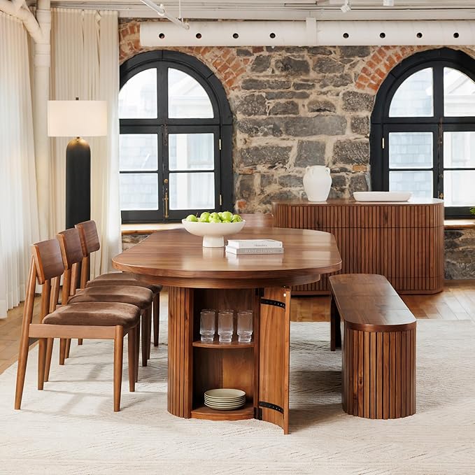 Transformer Table - Solid Wood Extendable Round Dining Table Set, Expandable Dining Table, Elegant and Functional Design, Perfect for Dining Room, Royal Brown (Table + Bench + Sideboard)