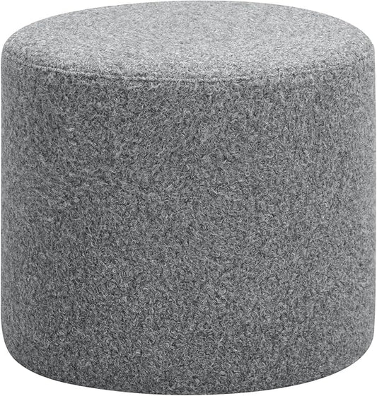Studio Living Wentworth 19" Round Ottoman, Urban Transitional, Fully Assembled, Faux Sherpa Fabric, Gray